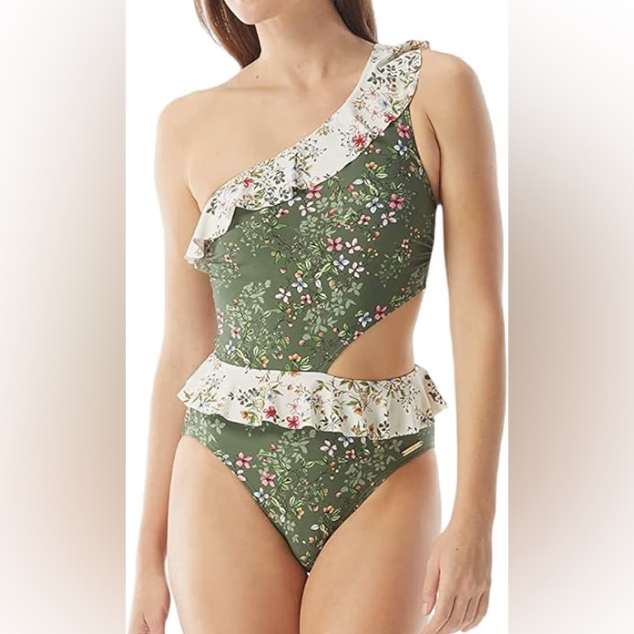 Nwt Vince Camuto Piccadilly Ruffle One Shoulder Swimsuit